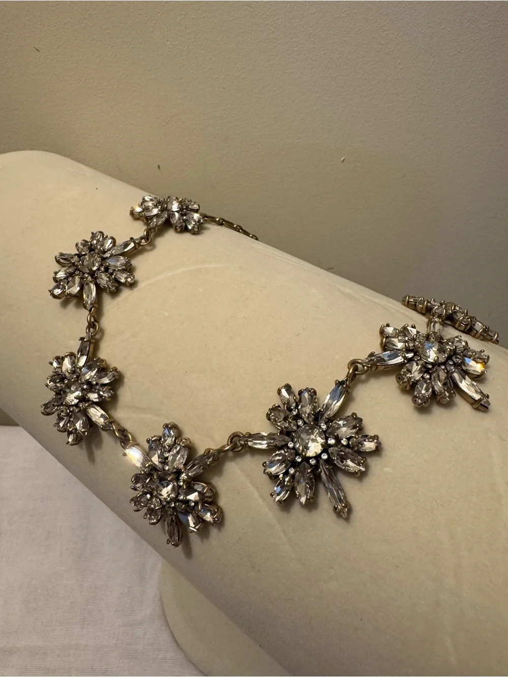 Vintage J.Crew Crystal Burst Statement Necklace Gold Tone - Excellent Condition